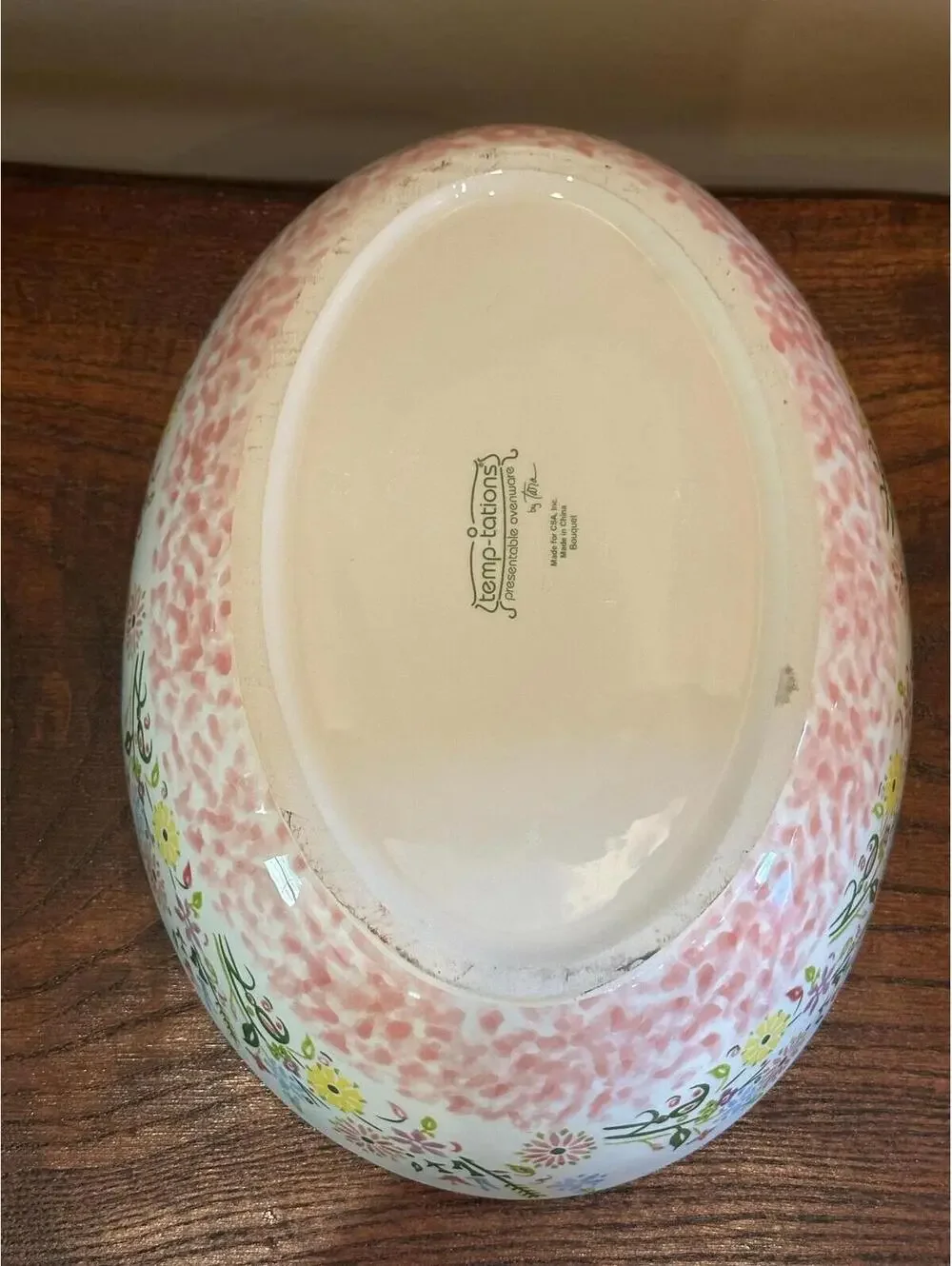 Temp-tations by Tara Pink Floral Sponge Painted Egg-Shaped Lidded Casserole Dish